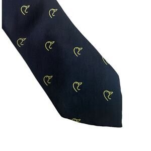 Vintage VTG Abbey Cravat Ducks Tie Duck Head Print Navy Blue MCM Retro